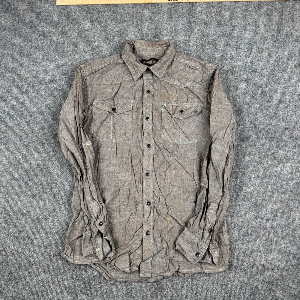 No Boundaries Shirt Mens M Brown Cotton Western Pearl Snap Long Sleeve Pocket
